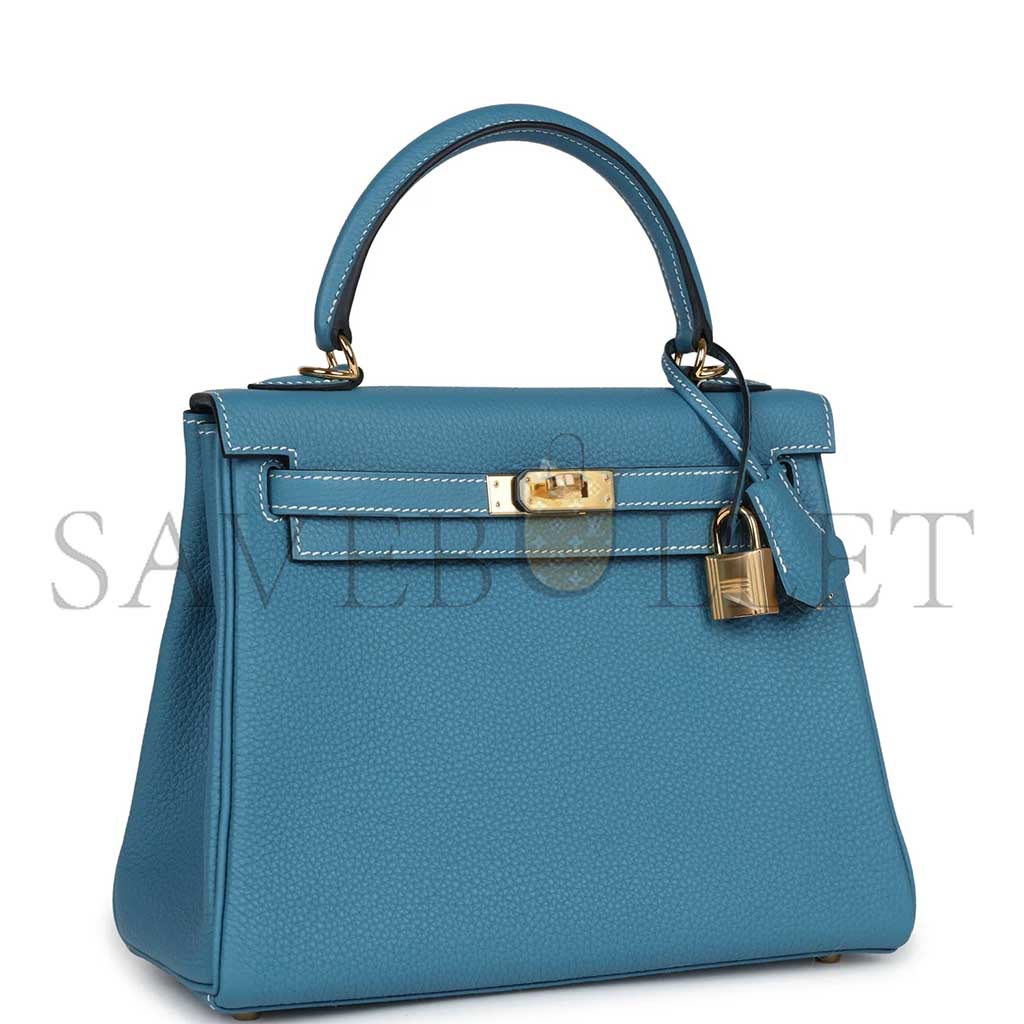 HERMÈS MASTER KELLY RETOURNE 25 BLUE DENIM ROSE GOLD BUCKLE (25*17*7cm)